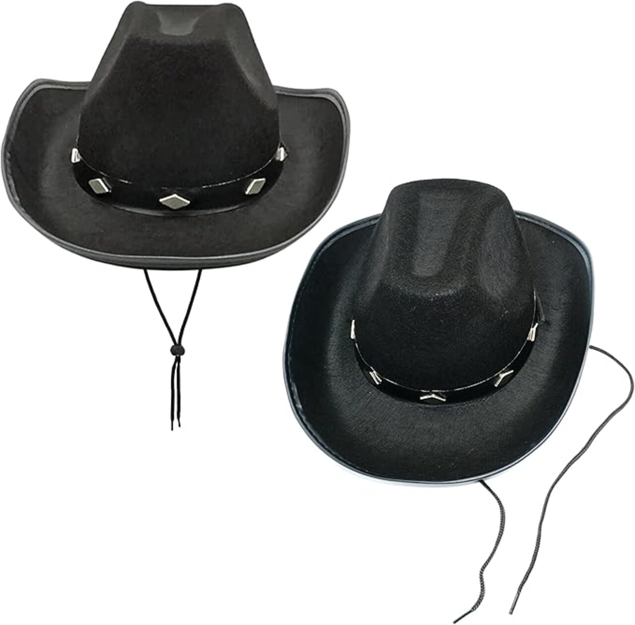 4E's Novelty 2 Pack Black Cowboy Hat Party Pack (Kid Size) - Felt Cowgirl Hats for Girls, Boys, Teens